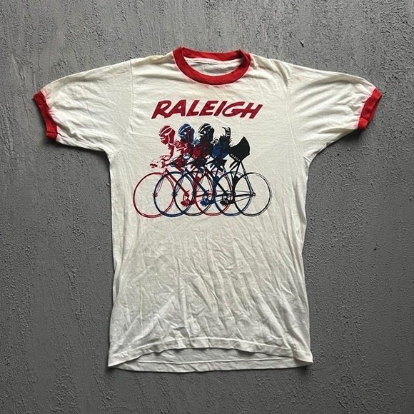 Raleigh Other - Vintage Raleigh Shirt Men Medium White 1970s Cycling Ringer Graphic‎ Tee